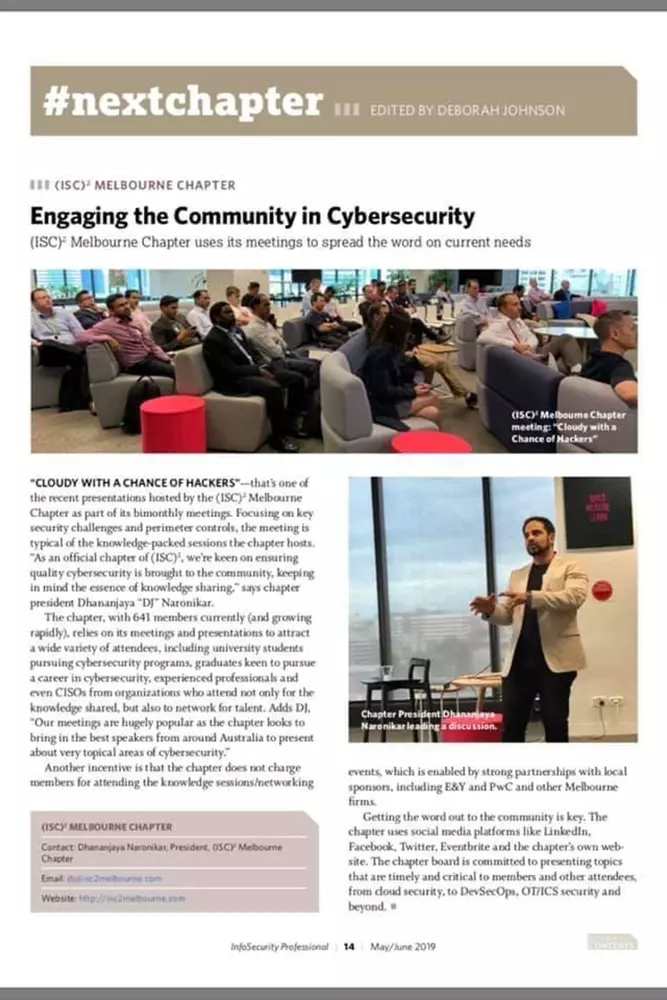 chief speaker at ISC2 Melbourne on Engaging community in Cybersecurity